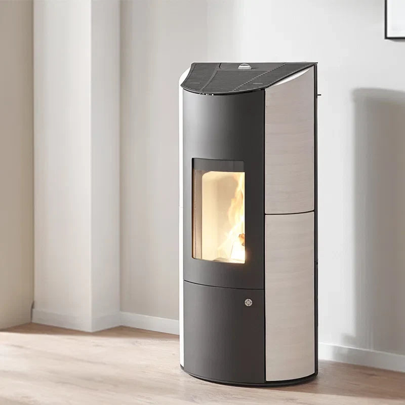 Estufa de pellets con caldera Olsberg Levana Aqua 3.0, acero negro/cerámica Caffe Freddo, 8 kW