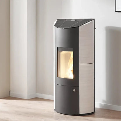 Estufa de pellets con caldera Olsberg Levana Aqua 3.0, acero negro/cerámica Caffe Freddo, 8 kW