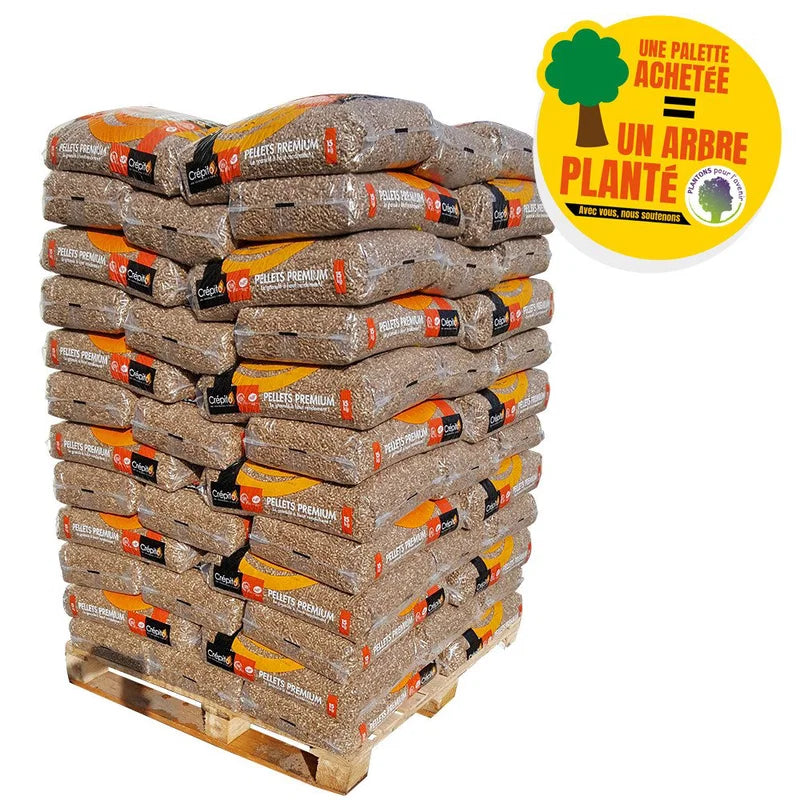 Palé de pellets de madera Crépito Premium · 72 sacos de 15 kg