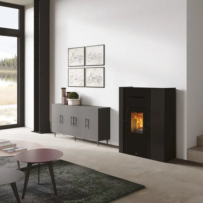 Estufa de pellets hidro Edilkamin Blade H 15 Evo, acero / cristal negro