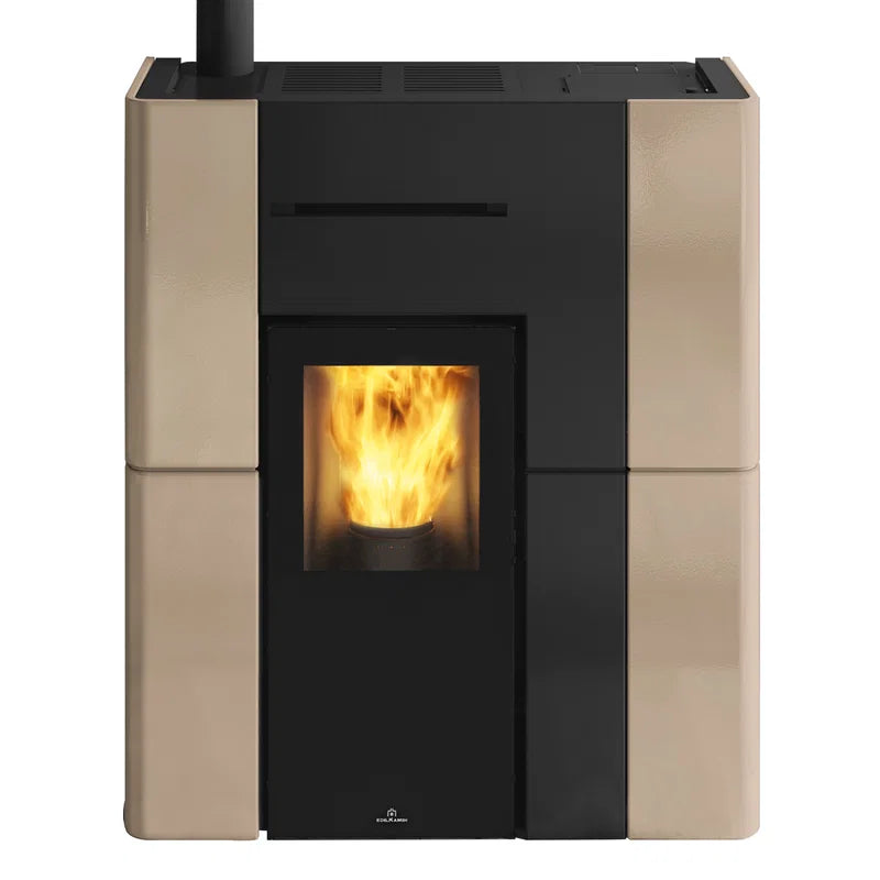 Estufa de pellets hidrónica Edilkamin Blade H 15 Evo, revestimiento de cerámica beige