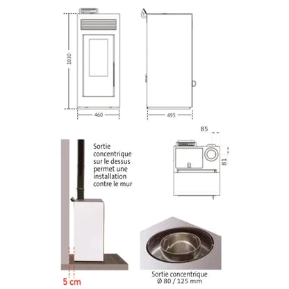 Pack estufa de pellets estanca Vulcano Up + Kit de conductos concéntricos con salida superior · 10,8 kW